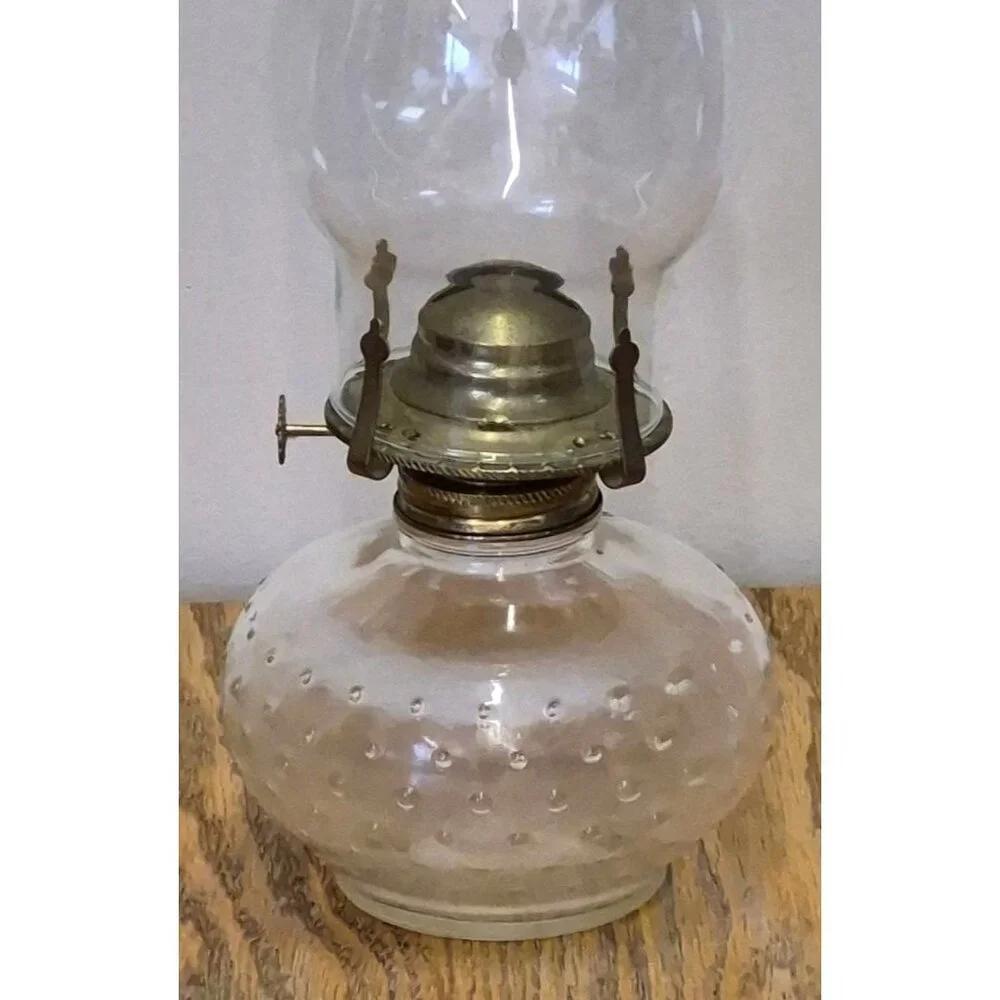 Vintage Hobnail Glass Oil Lamp Lamplight Farms Brass Burner Farmhouse Decor - Picture 2 of 9